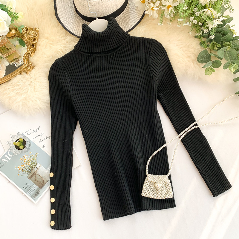 Pulover de dama casual cu guler inalt si nasturi in mai multe culori