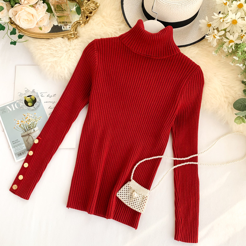 Pulover de dama casual cu guler inalt si nasturi in mai multe culori