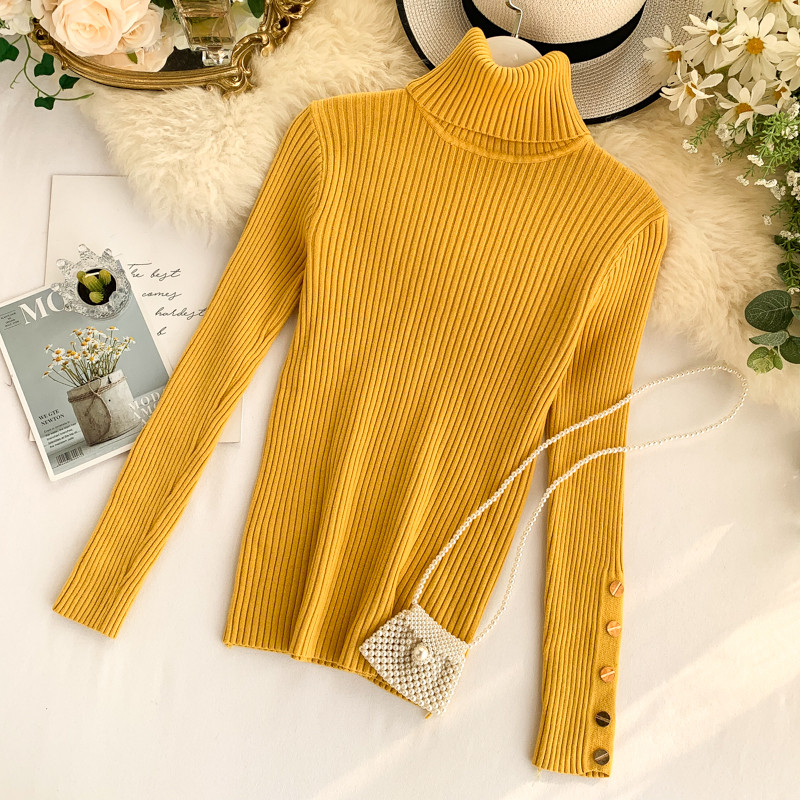 Pulover de dama casual cu guler inalt si nasturi in mai multe culori