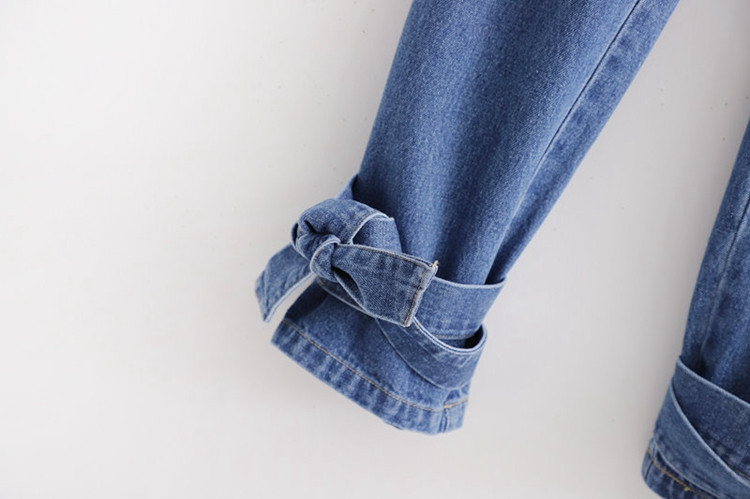 Blugi de dama in albastru cu cravate in talie si glezne