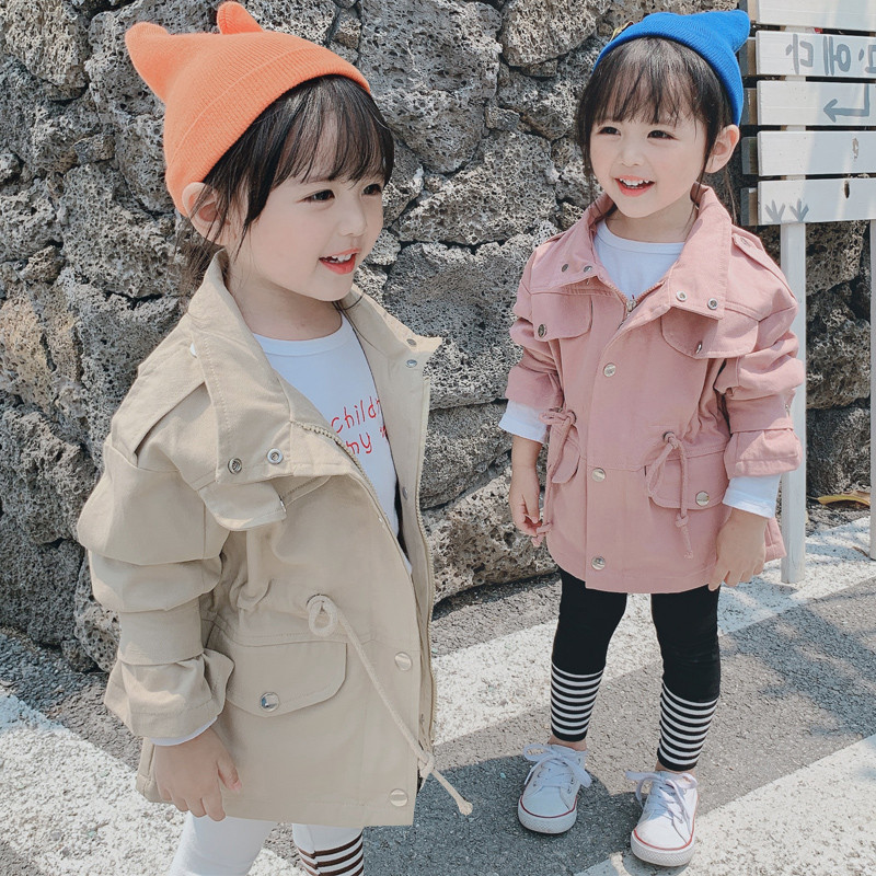 Модерно детско яке в два цвята с връзки и джобове-за момичета