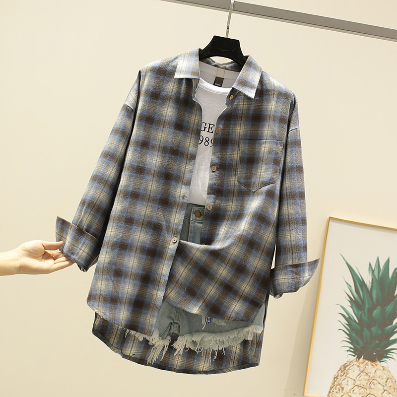 Cămașă în carouri de damă cu guler clasic în roșu, albastru și maro