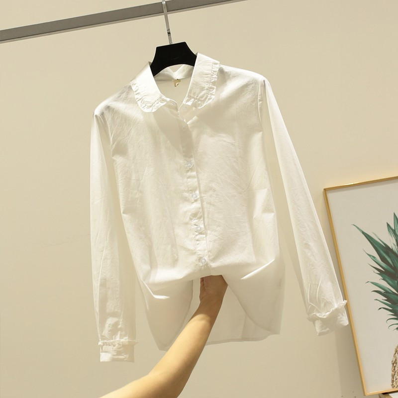 Cămașă elegantă de damă cu guler clasic în alb, albastru și roz