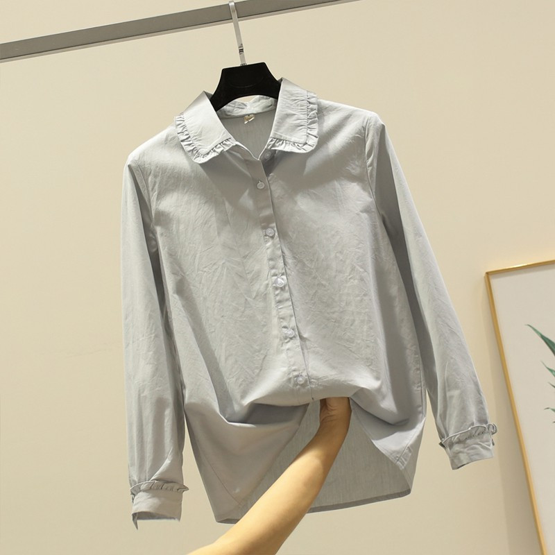 Cămașă elegantă de damă cu guler clasic în alb, albastru și roz