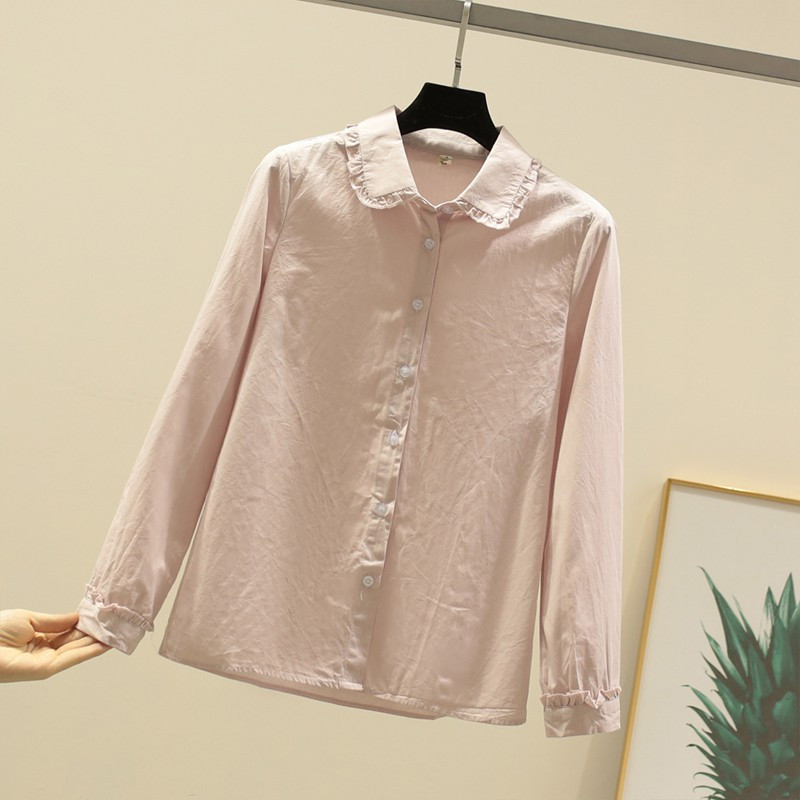 Cămașă elegantă de damă cu guler clasic în alb, albastru și roz