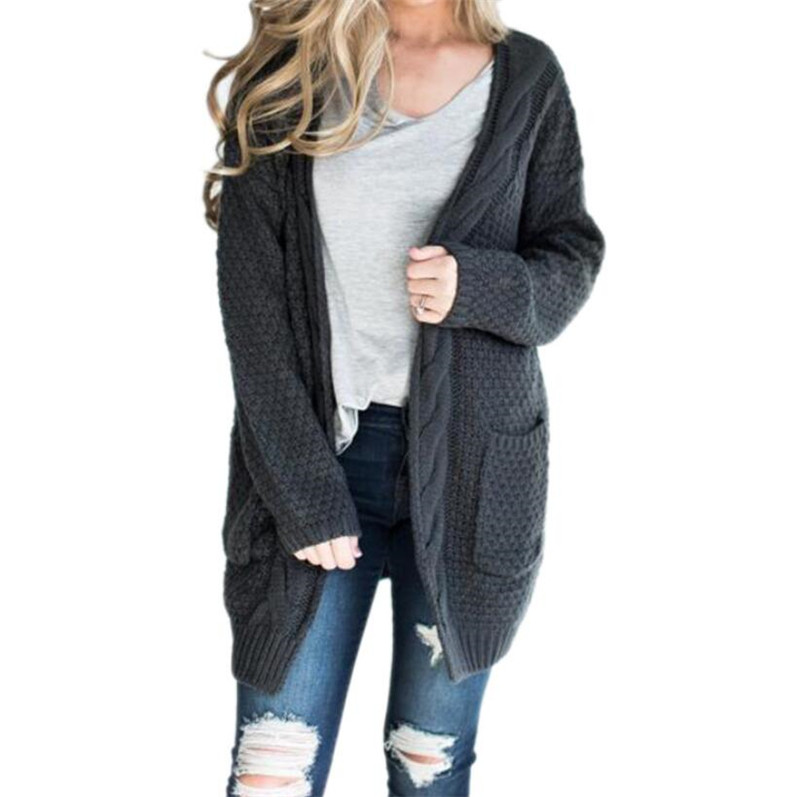 Μακρύ Γυναικεία  casual  ζακέτα με τσέπη σε διάφορα χρώματα