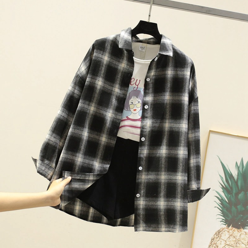 Cămașă de damă în carouri cu mâneci lungi în albastru, galben, verde și negru