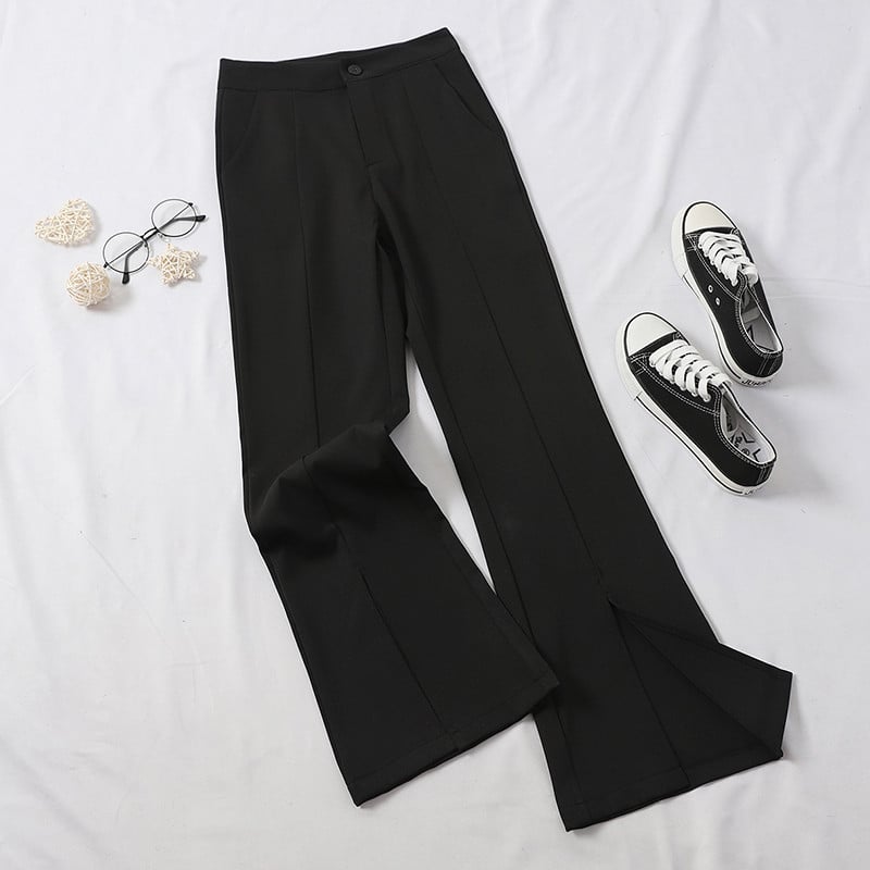 Стилен дамски панталон в черен цвят с цепки 