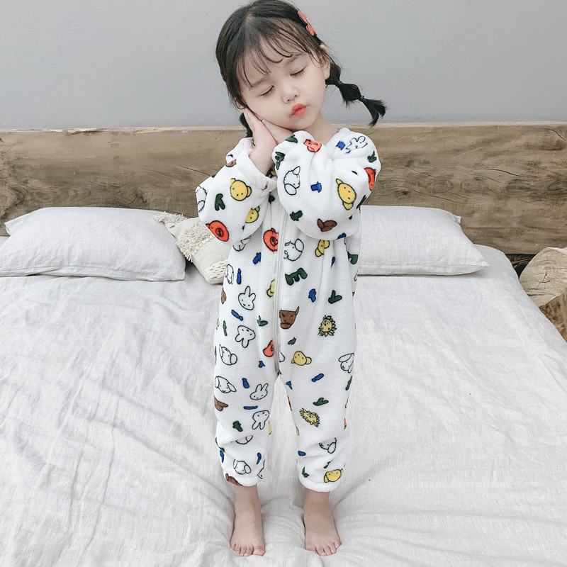 Pijamale pentru copii alb cu fermoar pentru fete