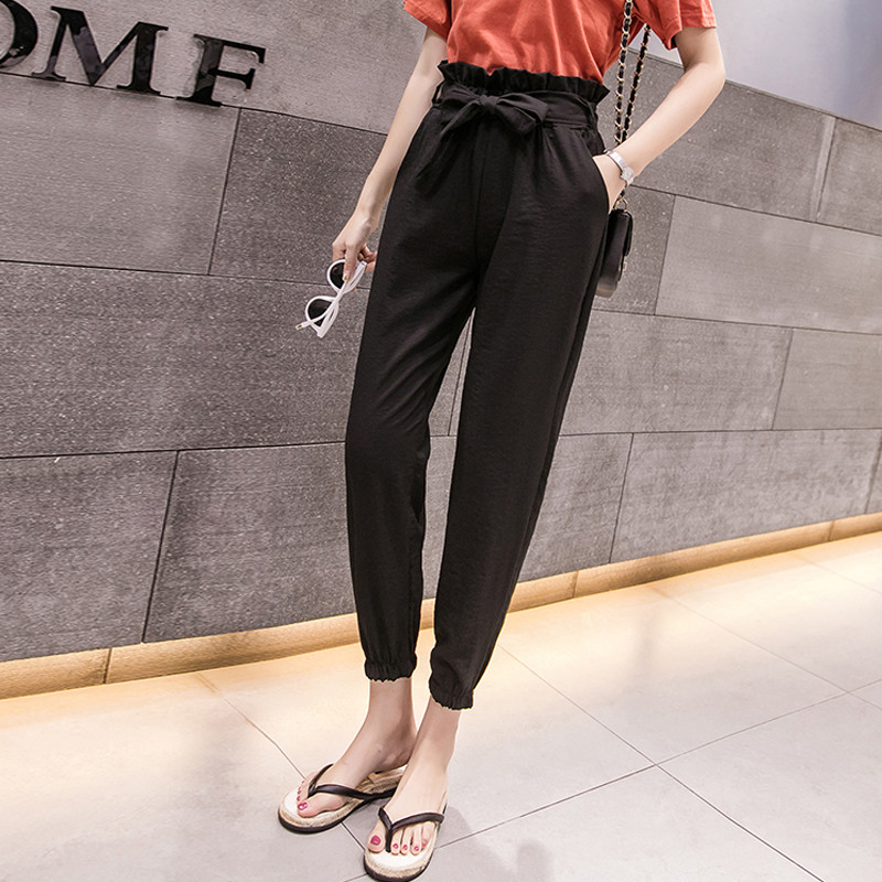 Pantaloni casual dama cu talie inalta in mai multe culori