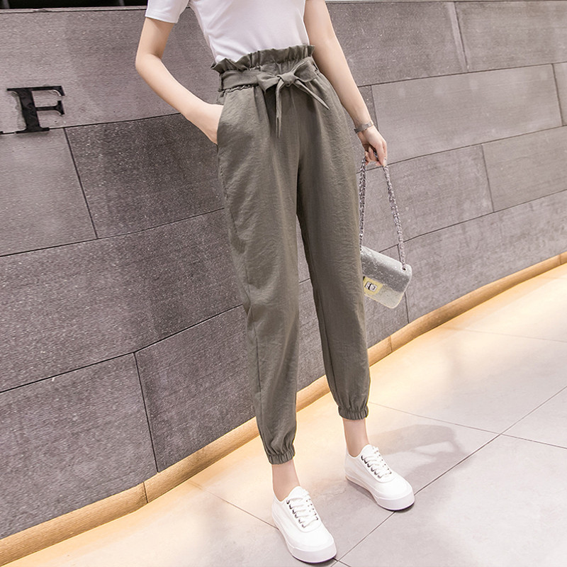 Pantaloni casual dama cu talie inalta in mai multe culori