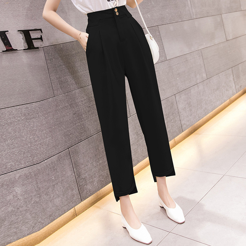 Дамски актуални панталони в два цвята - зелен и черен с висока талия