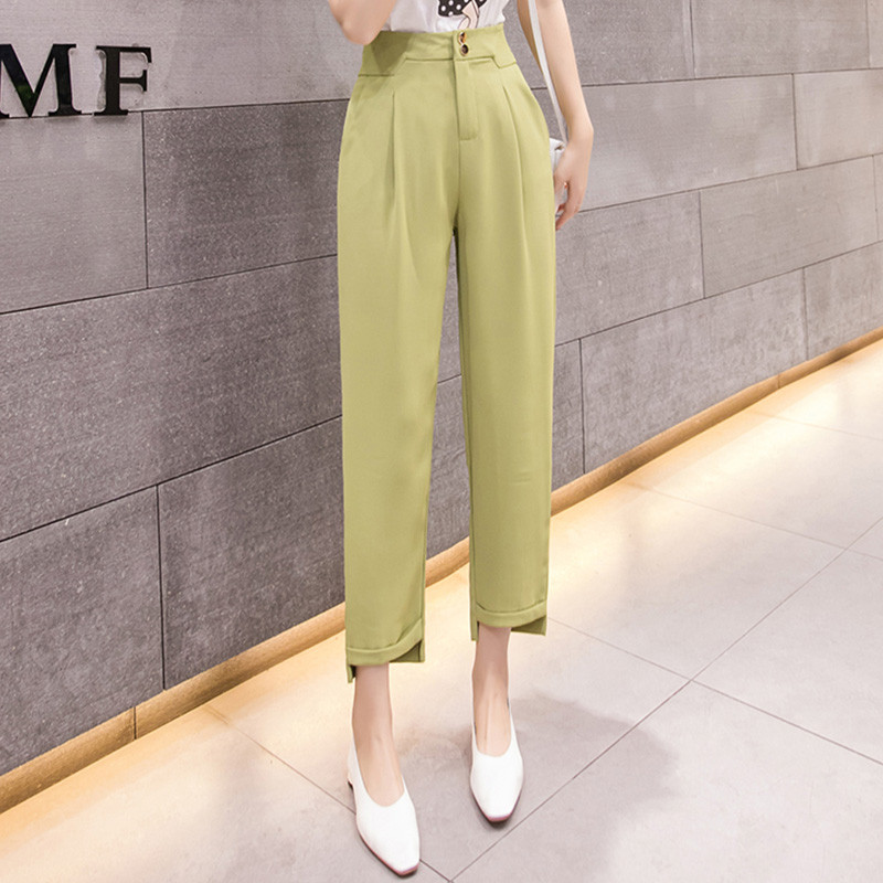 Дамски актуални панталони в два цвята - зелен и черен с висока талия