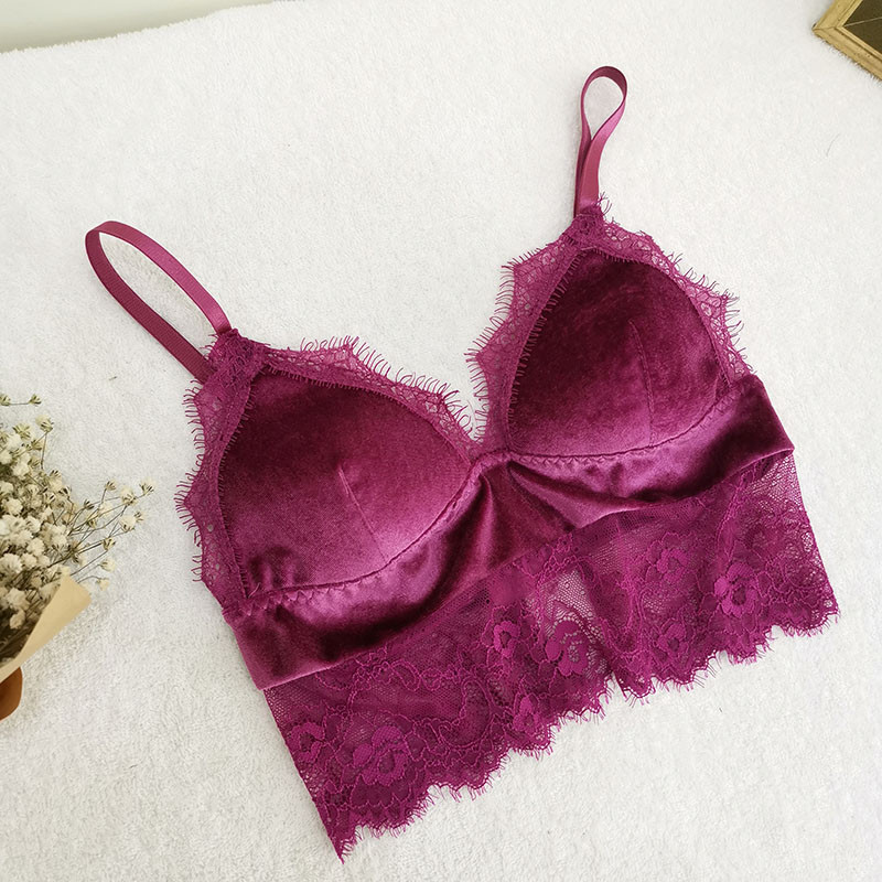 Bustiera de dama moderna din catifea cu dantela in mai multe culori