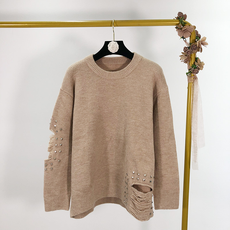 Pulover de dama cu elemente metalice si motiv rupt - doua culori