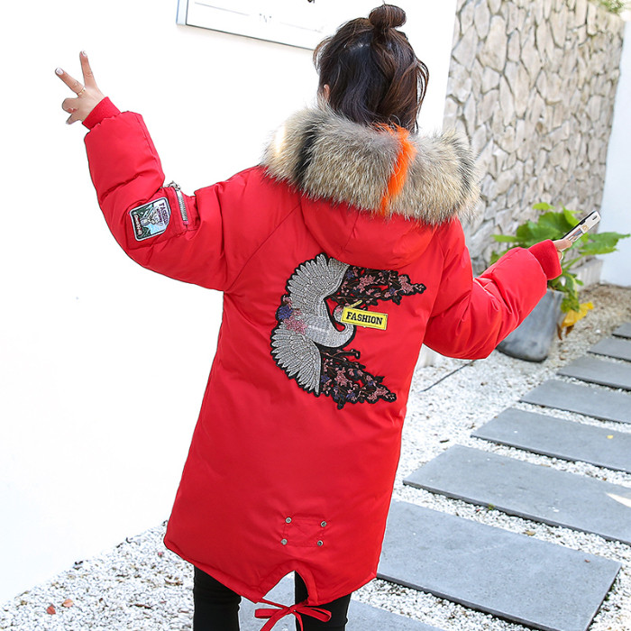 Geaca lunga dama model NOU cu puf si broderie in mai multe culori