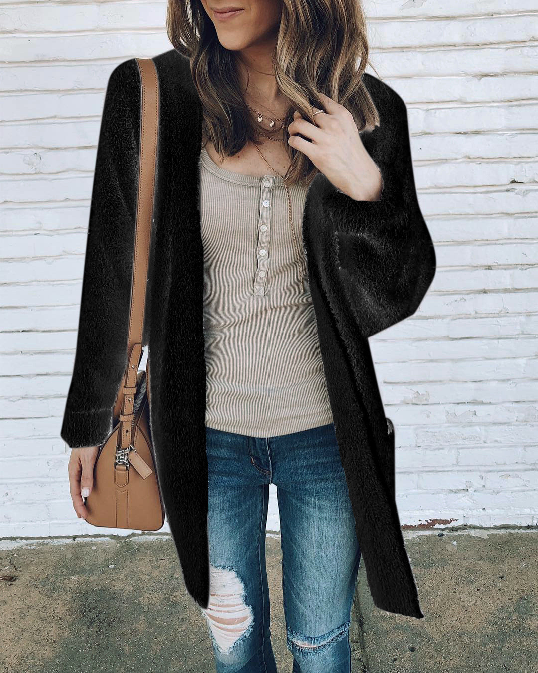 Μακρύ casual γυναικεία ζακέτα  χωρίς κουμπιά σε δύο χρώματα