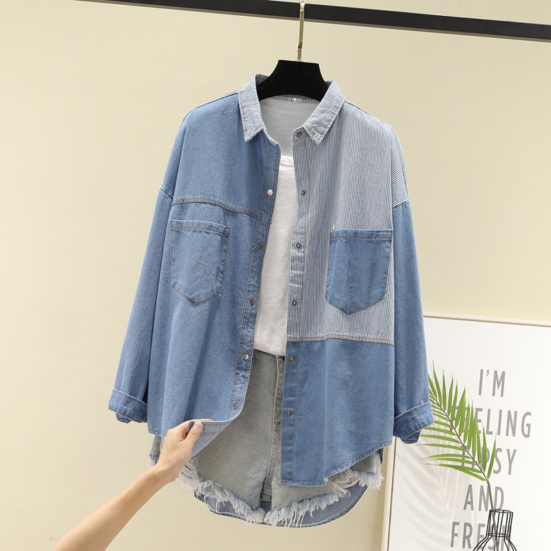 Camasa de dama din denim model nou cu buzunare in albastru