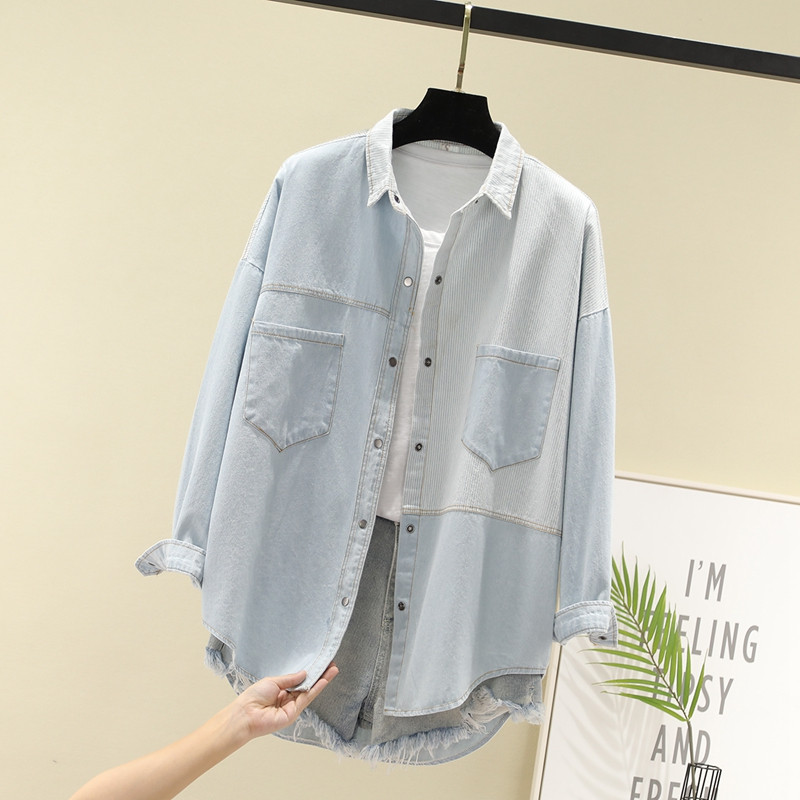 Camasa de dama din denim model nou cu buzunare in albastru