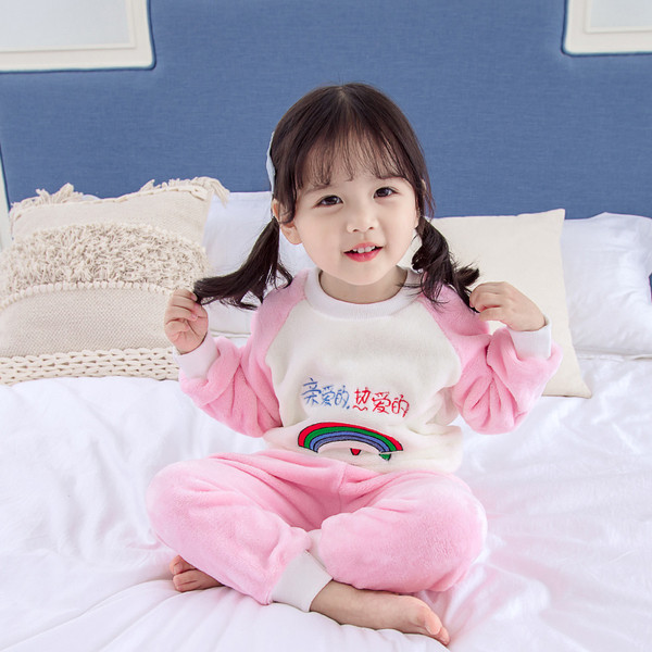 Παιδική πιτζάμα για κορίτσια μπλε και ροζ χρώμα με κεντήματα