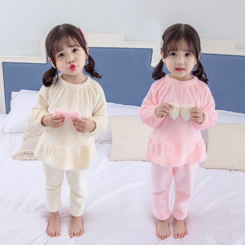 Детска пижама за момичета в два цвята с панделка