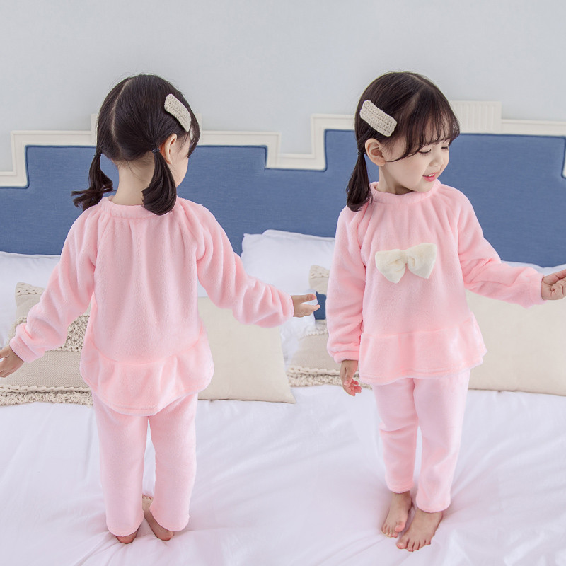 Pijamale copii pentru fete in doua culori cu panglica