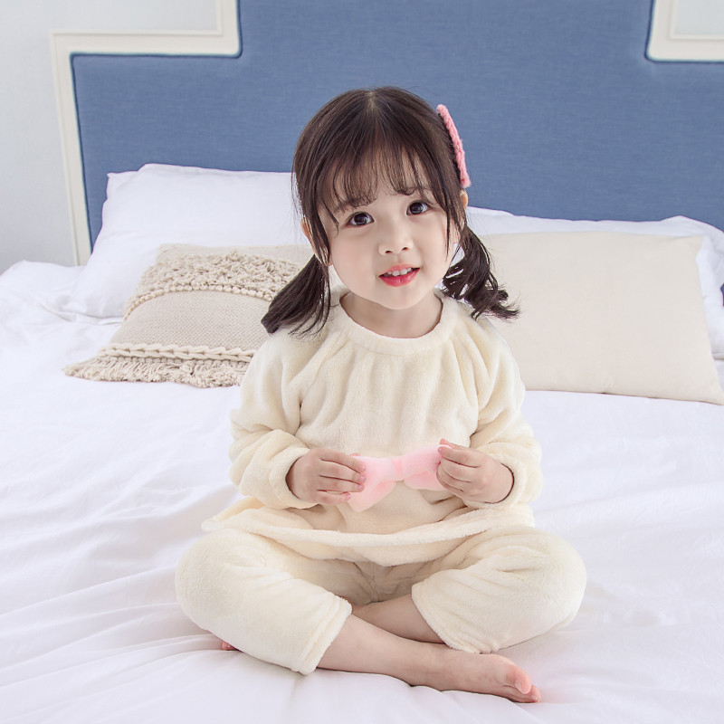 Pijamale copii pentru fete in doua culori cu panglica