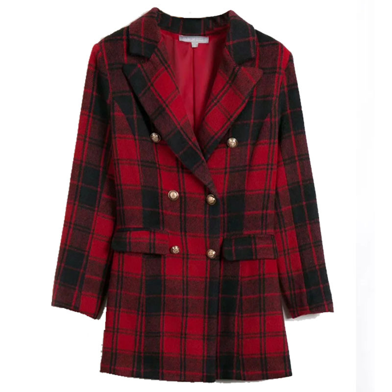 Palton modern de damă în carouri cu decolteu în V