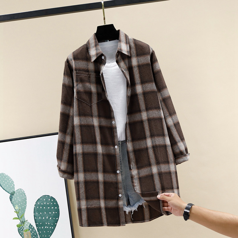 Cămașă lungă de damă în carouri cu buzunar și mâneci lungi în mai multe culori