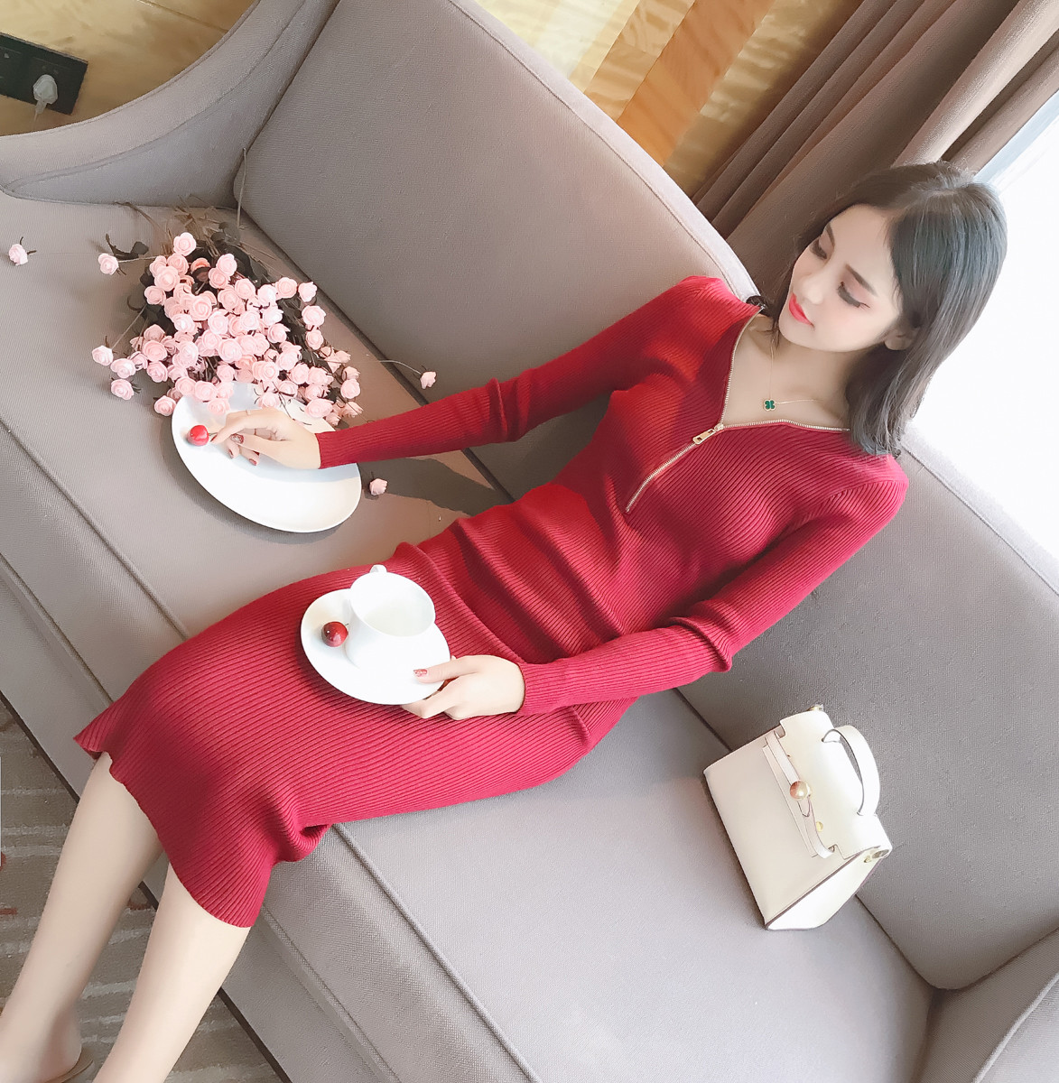 Rochie moderna de dama - model montat in trei culori