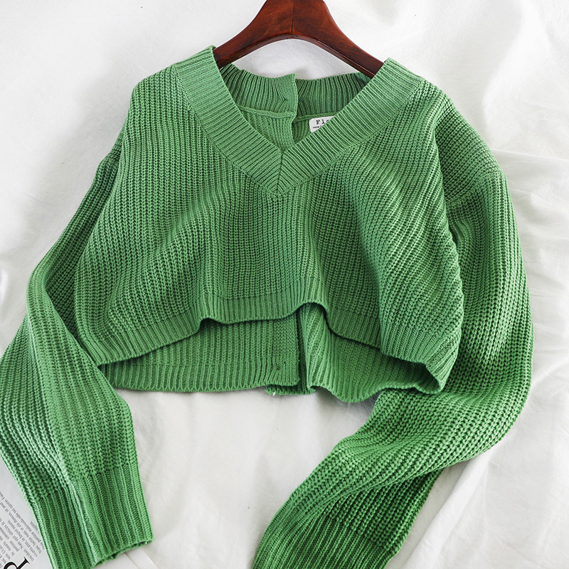 Pulover scurt de dama cu nasturi la spate in diferite culori