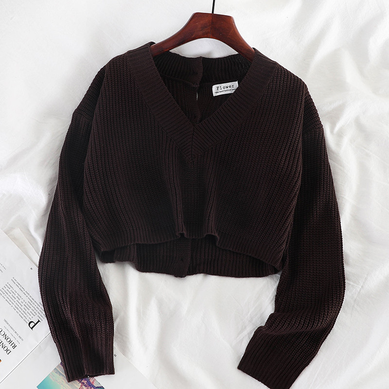 Pulover scurt de dama cu nasturi la spate in diferite culori