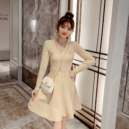 Rochie moderna de dama in doua culori - model croiat cu maneci lungi