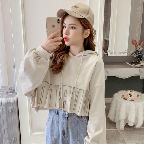 Bluza scurta de dama actuala cu gluga in doua culori