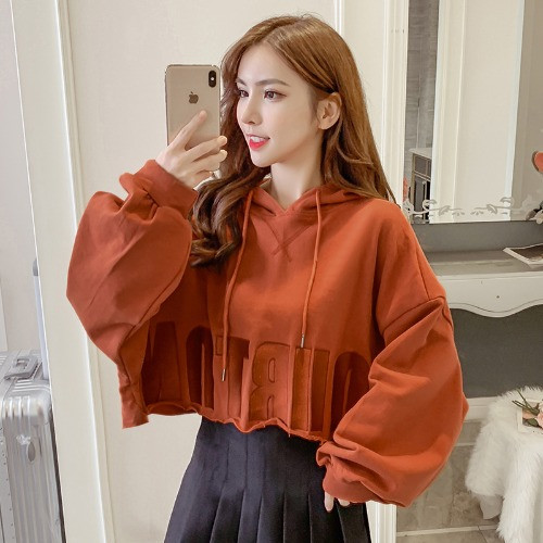 Bluza scurta de dama actuala cu gluga in doua culori