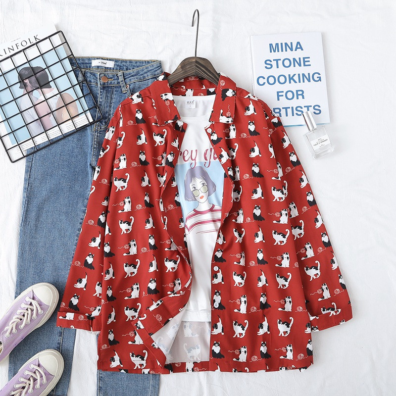 Alkalmi női ing állatmintás piros és kék színben