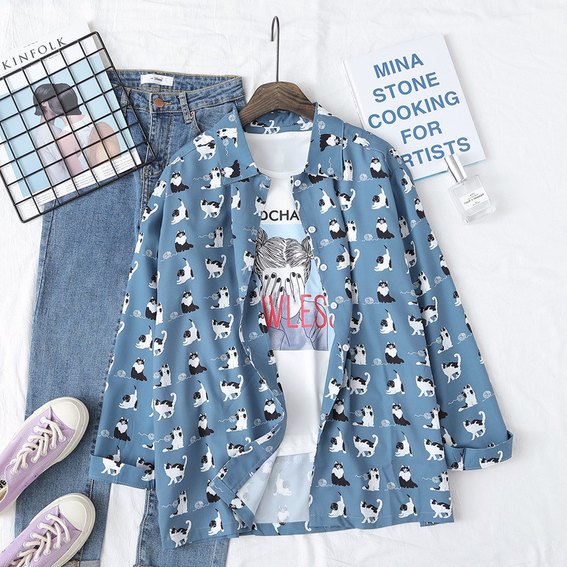 Alkalmi női ing állatmintás piros és kék színben