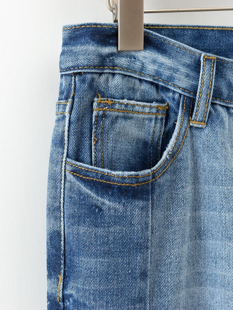 Blugi de damă cu talie înaltă și motiv rupt