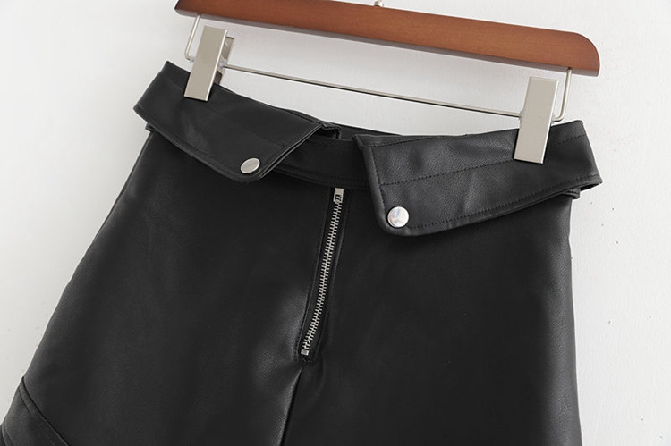 Fusta scurta de dama din piele ecologica cu curea si fermoar