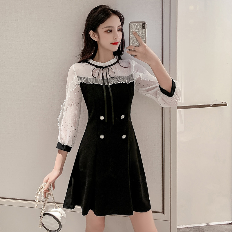 Rochie moderna de dama decupata in doua culori cu maneci lungi