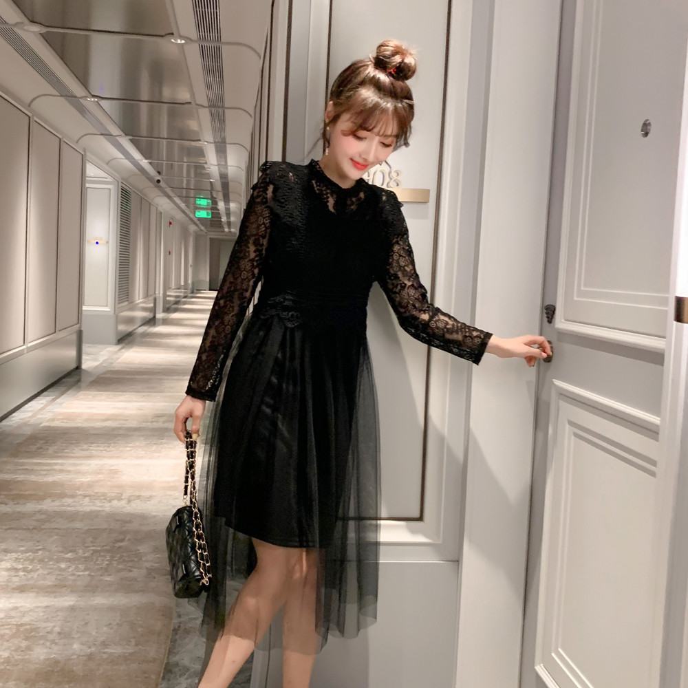 Rochie moderna de dama lunga in trei culori cu dantela si tul