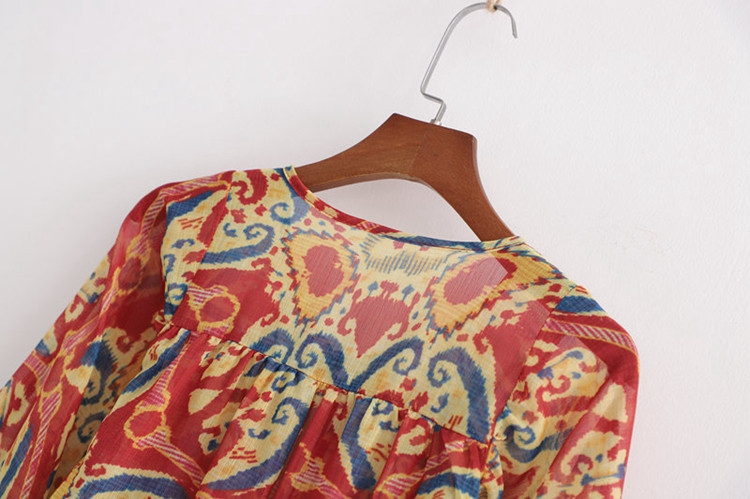 Bluză casual de damă din șifon, cu cravate și model cu model