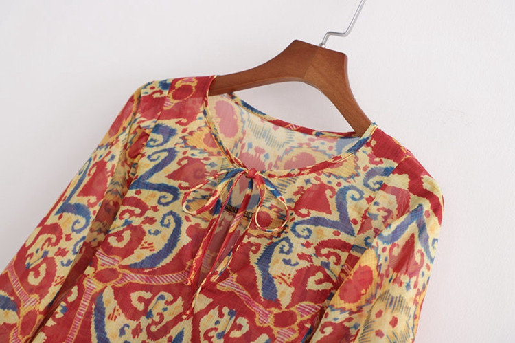 Bluză casual de damă din șifon, cu cravate și model cu model