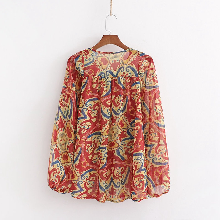 Bluză casual de damă din șifon, cu cravate și model cu model