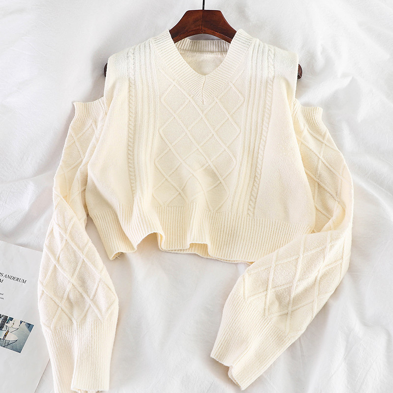 Pulover de dama scurt model larg cu umerii goi in mai multe culori