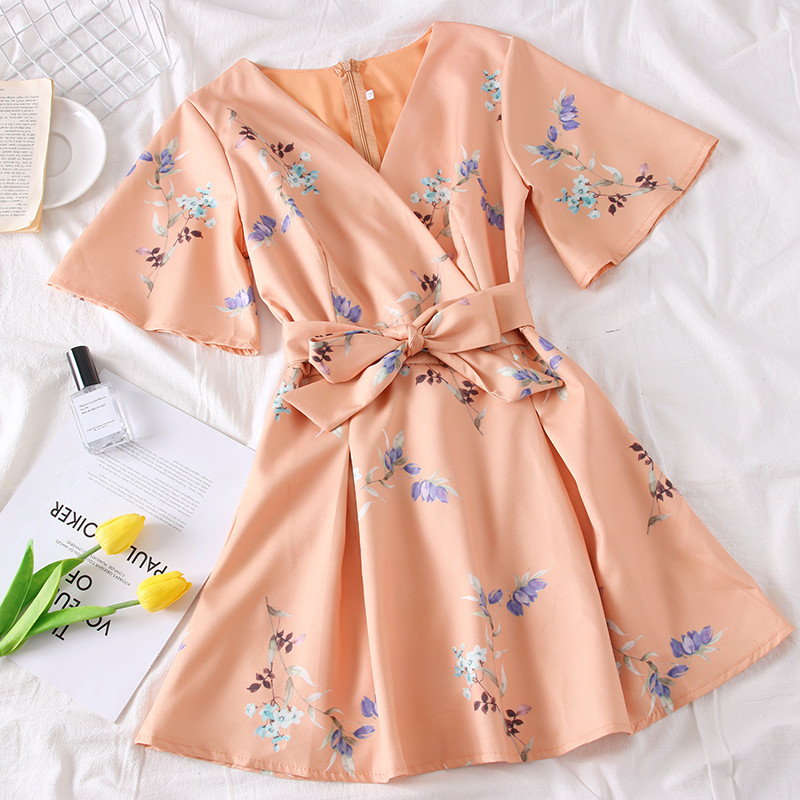 Rochie de dama model nou la zi cu centura si motive florale in mai multe culori