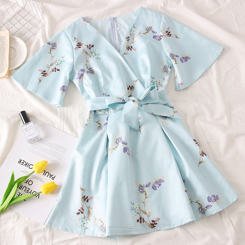 Rochie de dama model nou la zi cu centura si motive florale in mai multe culori