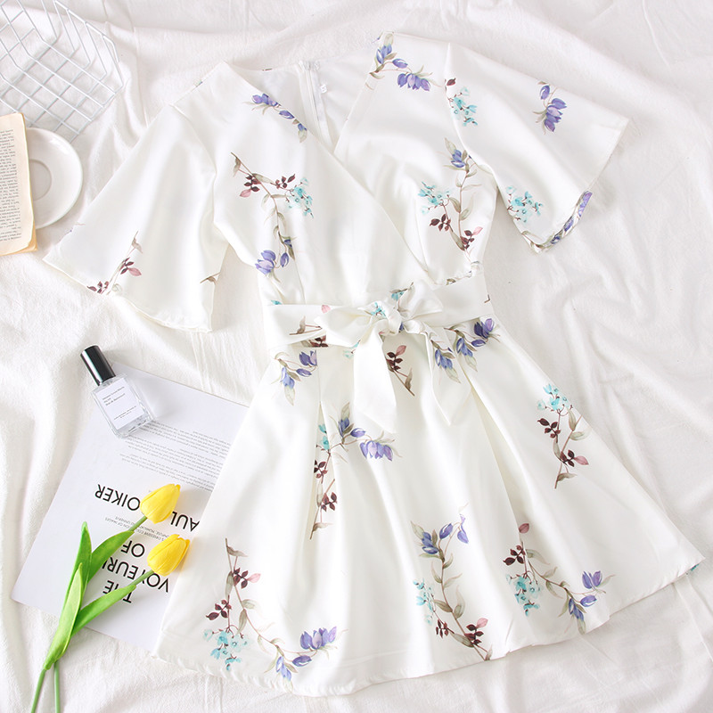 Rochie de dama model nou la zi cu centura si motive florale in mai multe culori