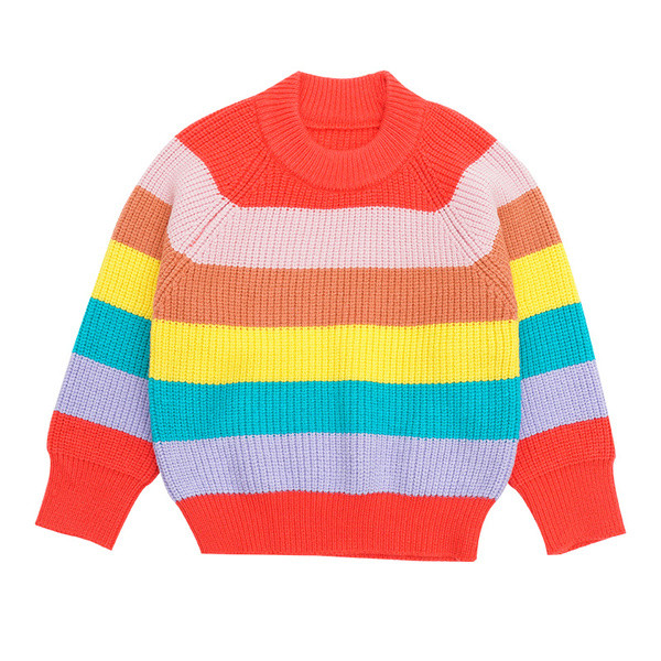 Ежедневен детски пуловер с О-образно деколте за момичета