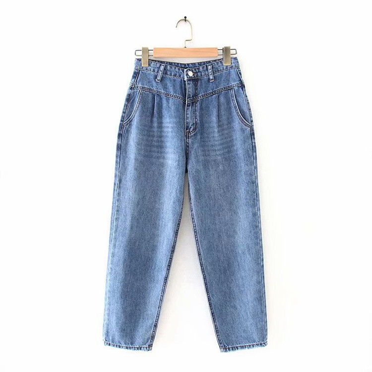 Blugi dama - model larg cu buzunare in albastru